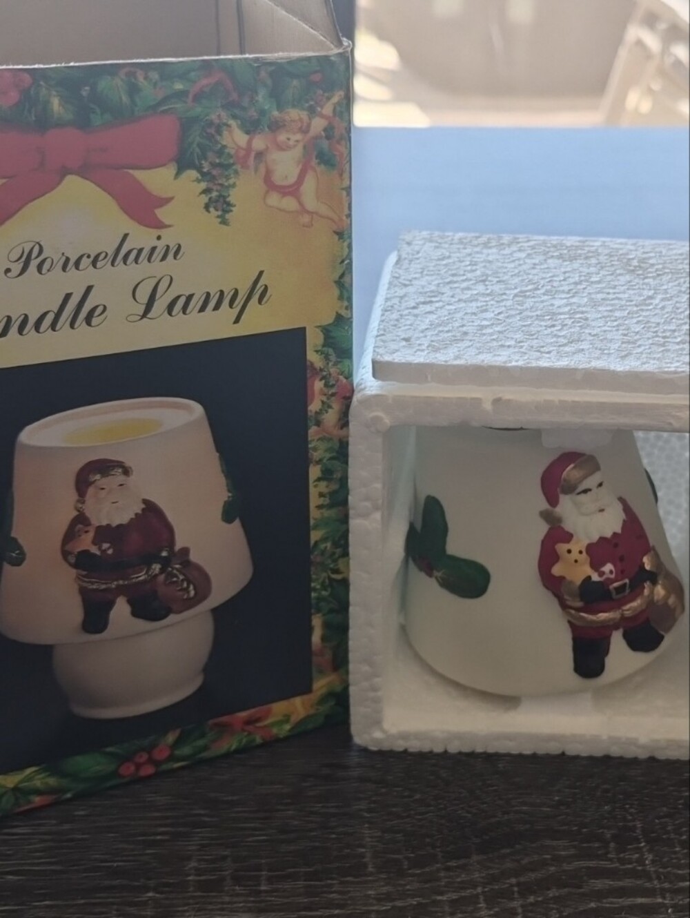 Vintage Porcelain Santa Candle Tea Light Holder White and Red Holiday Accent